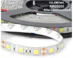 Tira LED 5 mts Flexible 72W 300 Led SMD 5050 IP20 Blanco Cálido Alta Luminosidad